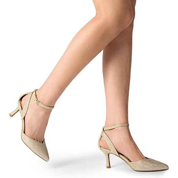 🆕 Gold Glitter Kitten Heel Pumps Closed Toe D'Orsay Dress Shoes Wedding Party - Picture 5 of 7